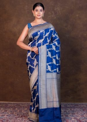 Pure Banarasi Silk Katan Kadhuwa Saree – Handloom Weaving with Light Gold Zari & Meena Kari Work