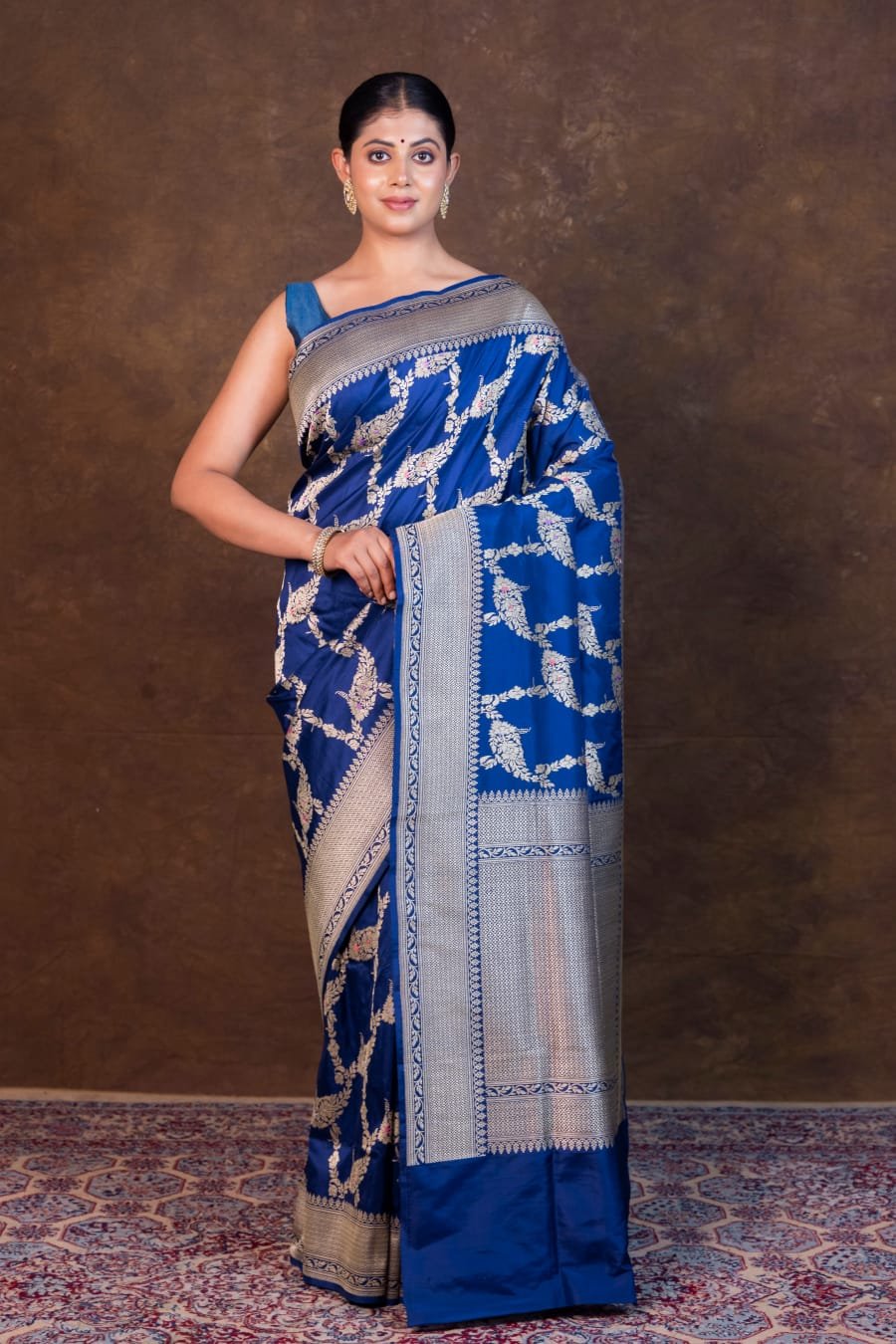 Pure Banarasi Silk Katan Kadhuwa Saree – Handloom Weaving with Light Gold Zari & Meena Kari Work