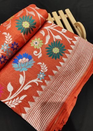 Pure Banarasi Tussar Khaddi Georgette Multi-Colour Meena Kadhuwa Handloom Saree