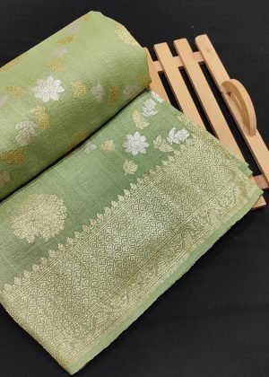 Pure Banarasi Tussar Khaddi Georgette Kadhuwa Saree – Handloom with Silver Zari
