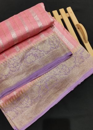 Pure Banarasi Munga Silk Handloom Saree with Gold Zari