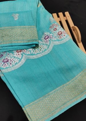 Pure Banarasi Tussar Khaddi Georgette Kadhuwa Handloom Saree