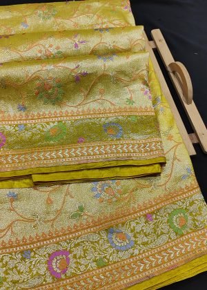 Pura banarasi munga silk tanchue saree borket handloom