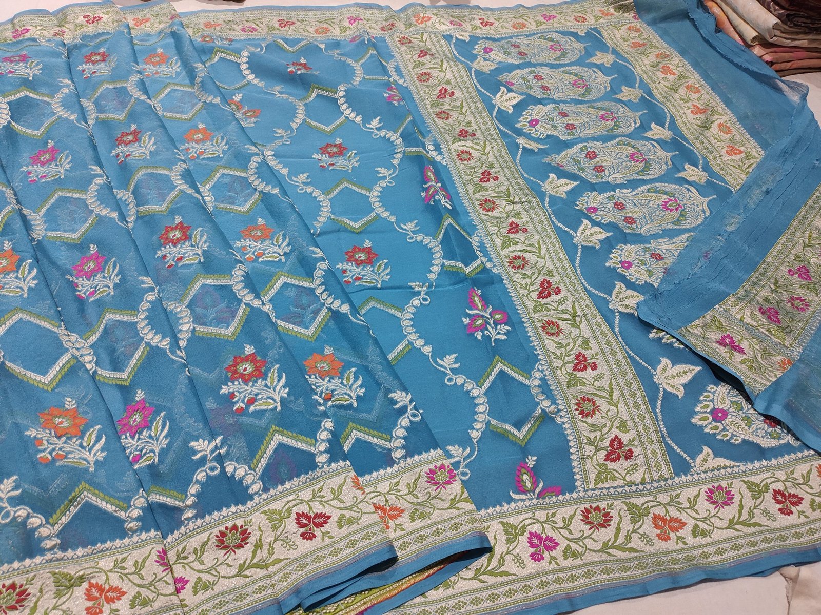 Pura banarasi chiffon khaddi georgette Multi-Colour handloom sarees - Image 8