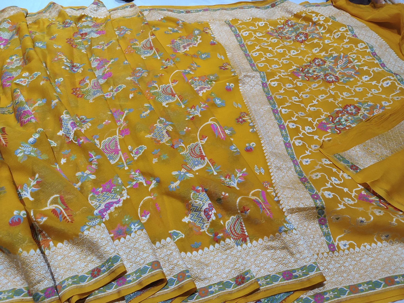 Pura banarasi chiffon khaddi georgette Meena saree - Image 3