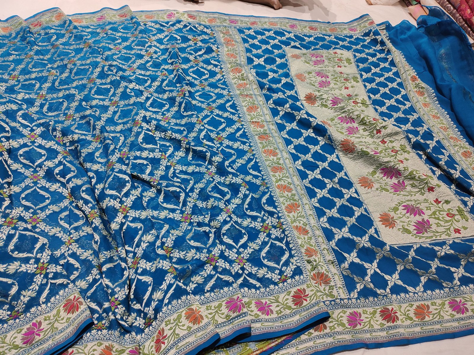 Pura banarasi chiffon khaddi georgette Multi-Colour handloom sarees - Image 4