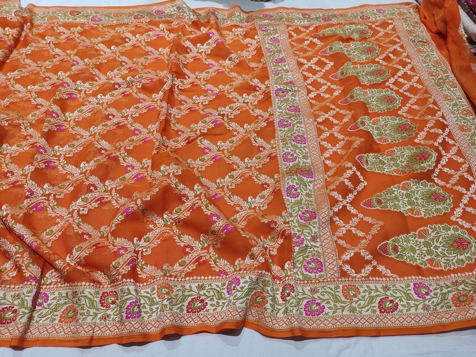 Pura banarasi chiffon khaddi georgette Multi-Colour handloom sarees - Image 9
