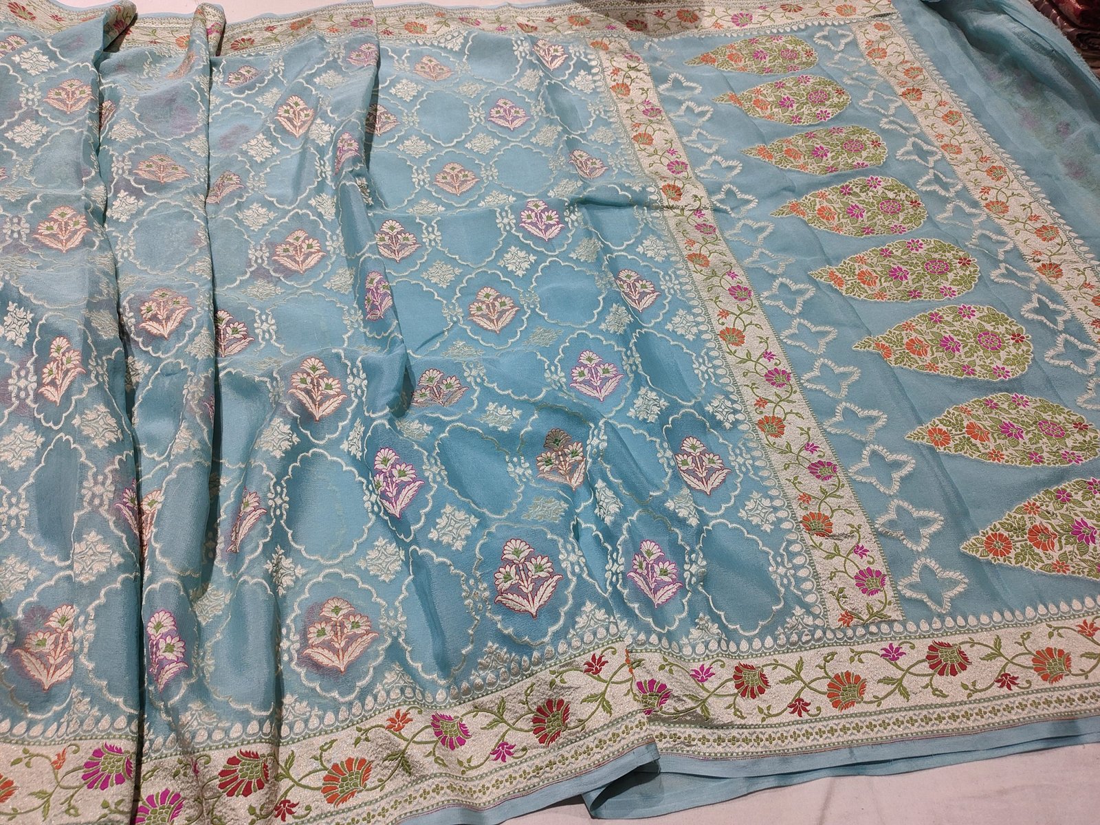 Pura banarasi chiffon khaddi georgette Multi-Colour handloom sarees - Image 11