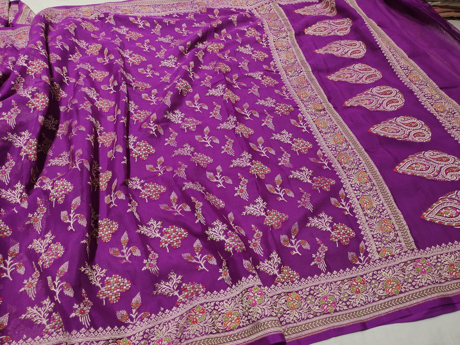 Pura banarasi chiffon khaddi georgette Multi-Colour handloom sarees - Image 14