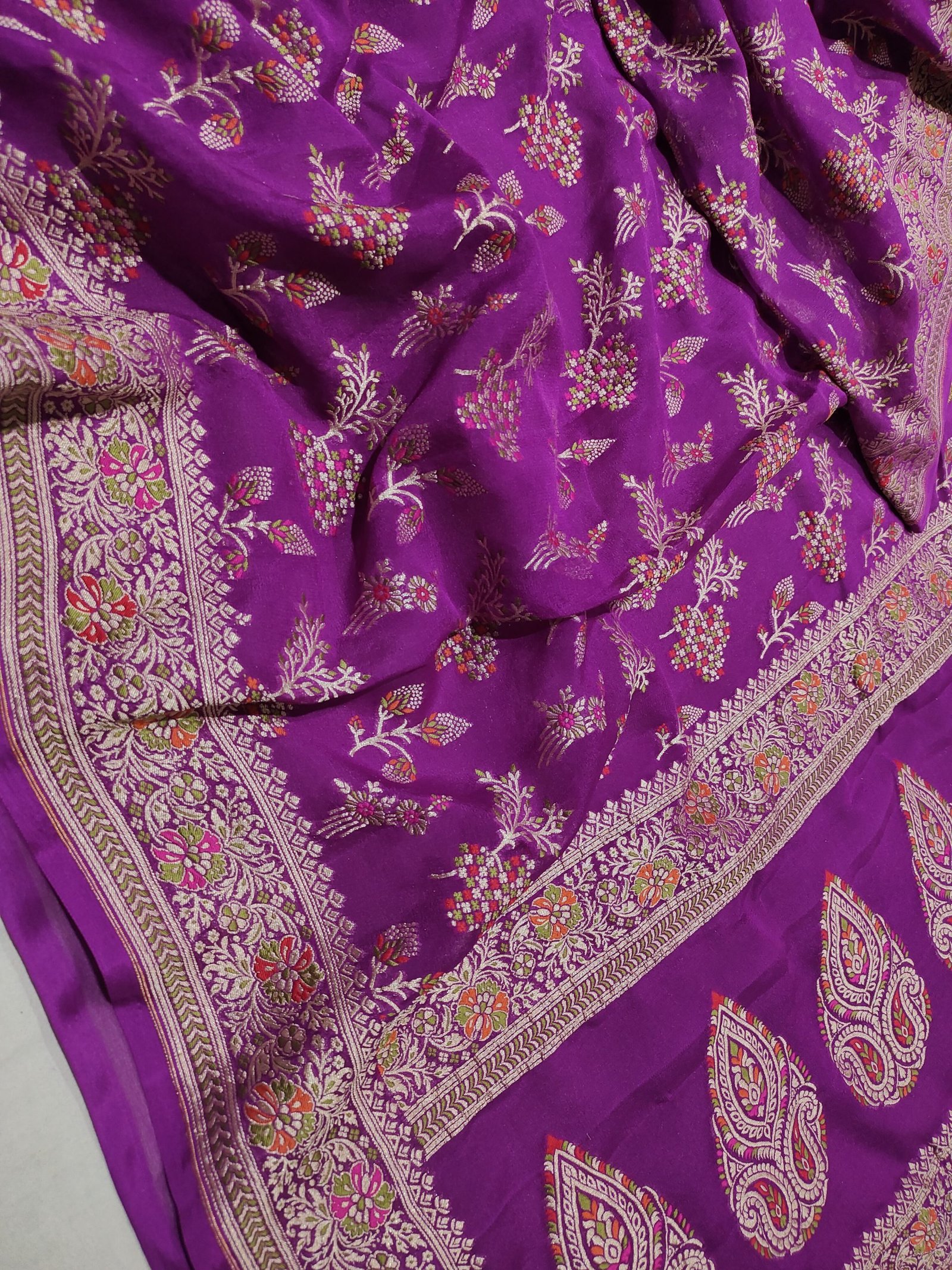 Pura banarasi chiffon khaddi georgette Multi-Colour handloom sarees - Image 13