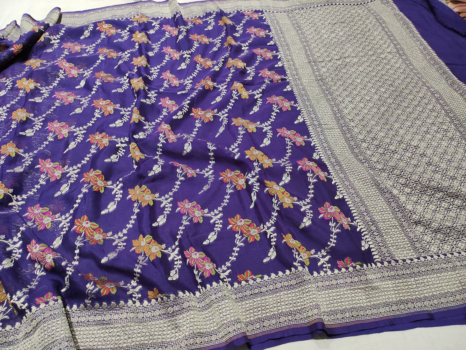 Pura banarasi chiffon khaddi georgette Multi-Colour handloom sarees - Image 10