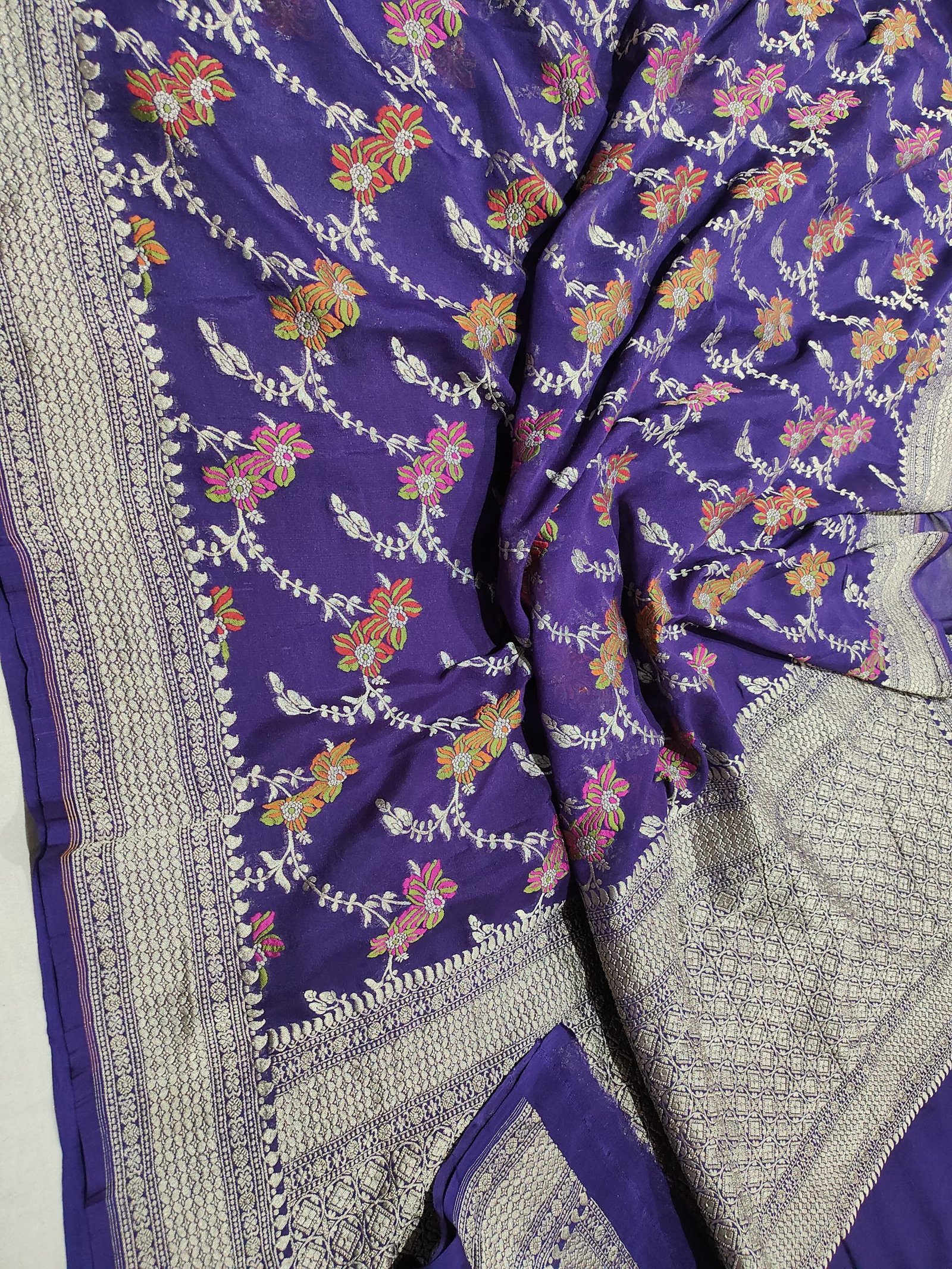 Pura banarasi chiffon khaddi georgette Multi-Colour handloom sarees - Image 3