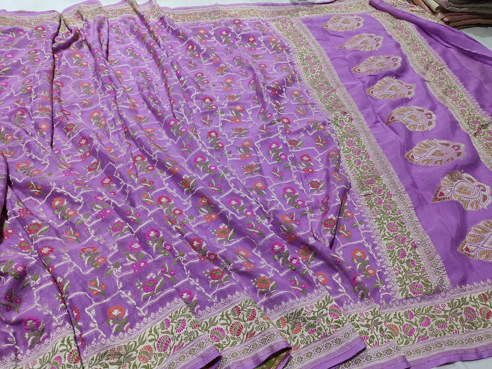 Pura banarasi chiffon khaddi georgette Multi-Colour handloom sarees - Image 16