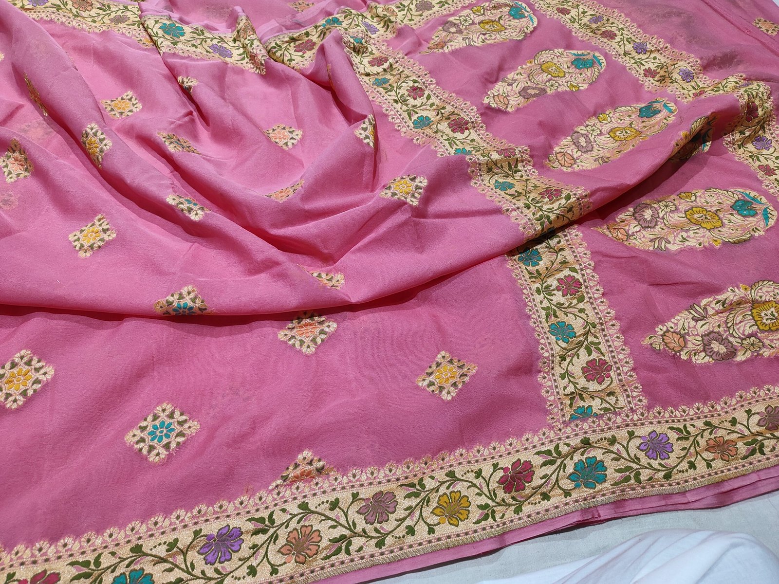 Pura banarasi chiffon khaddi georgette Multi-Colour handloom sarees - Image 6