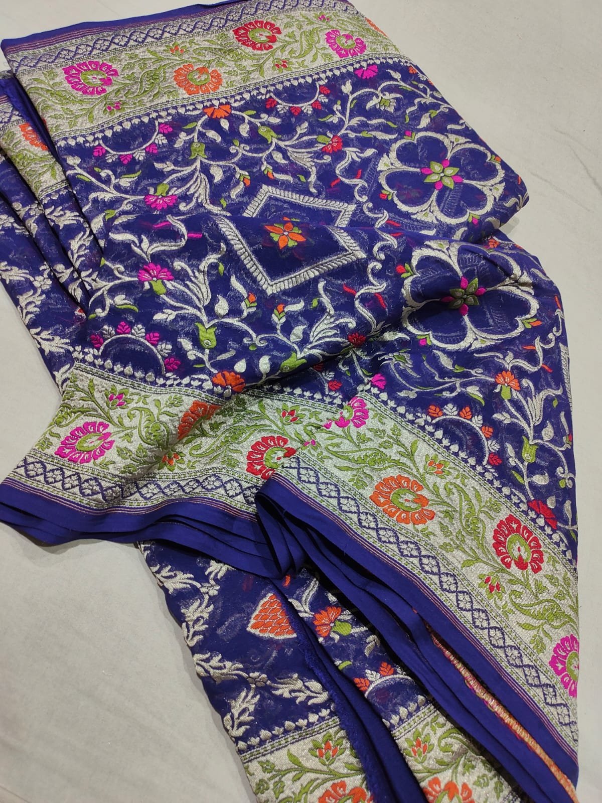 Pure Banarasi chiffon khaddi georgette saree - Image 5