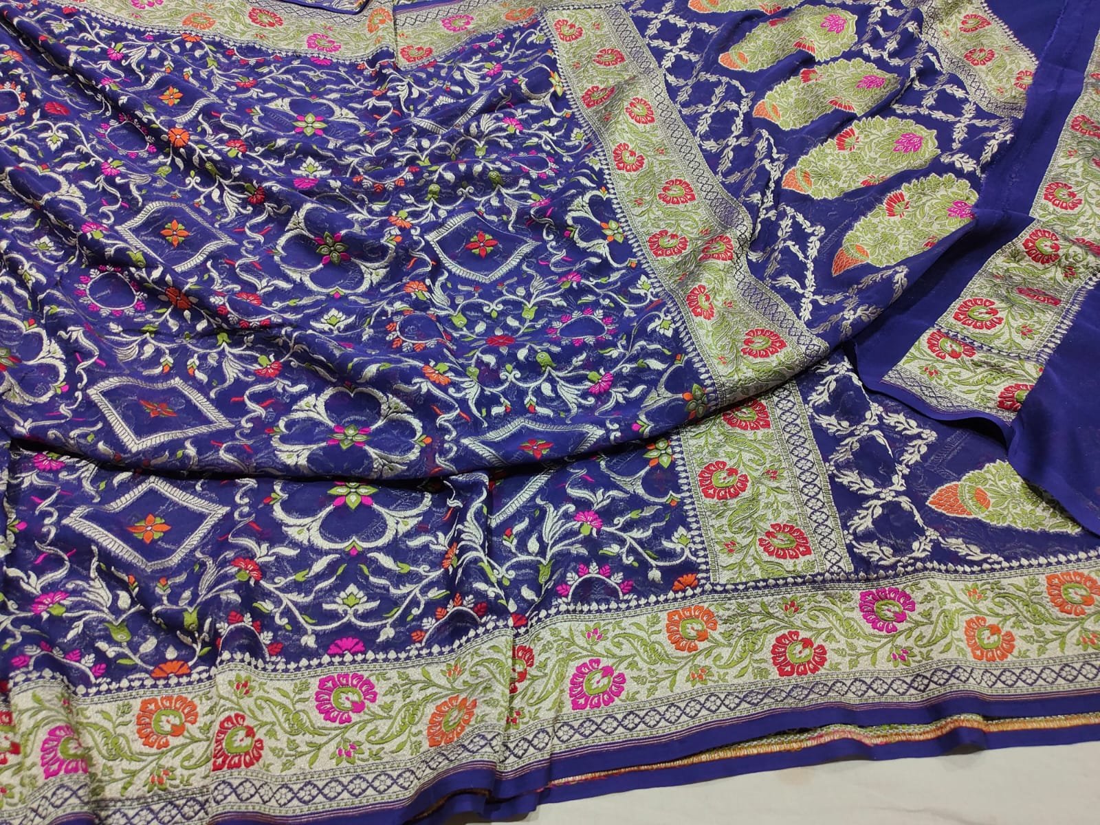 Pure Banarasi chiffon khaddi georgette saree