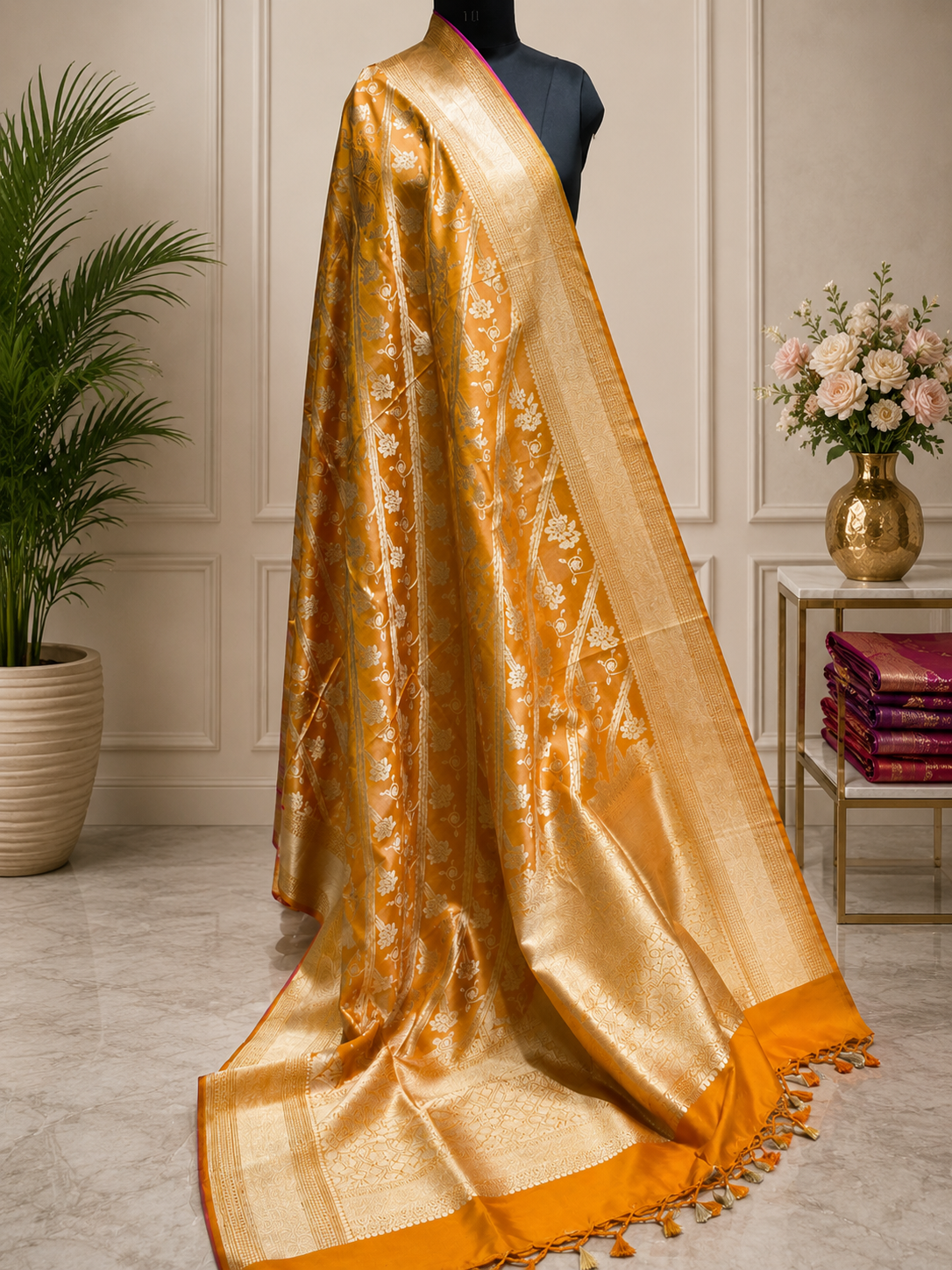Pure Banarasi Silk Katan Cutwork Dupatta