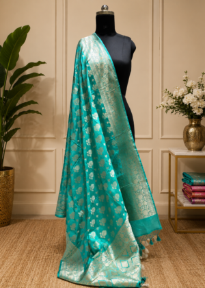 Pure Banarasi Silk Katan Cutwork Dupatta