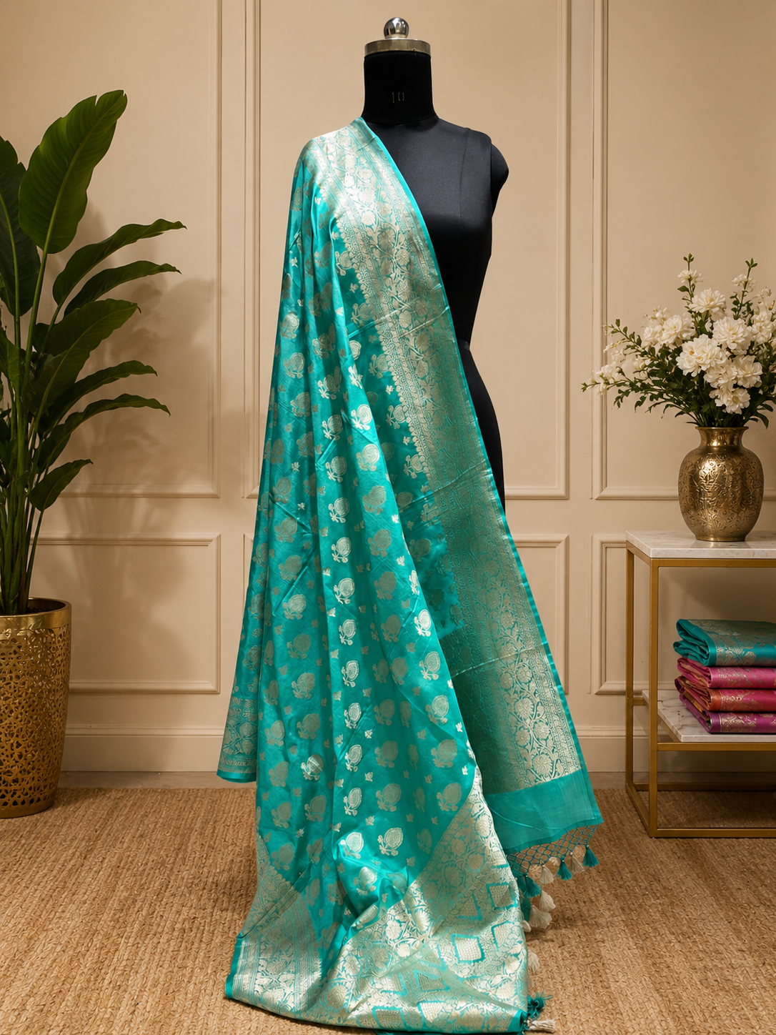 Pure Banarasi Silk Katan Cutwork Dupatta