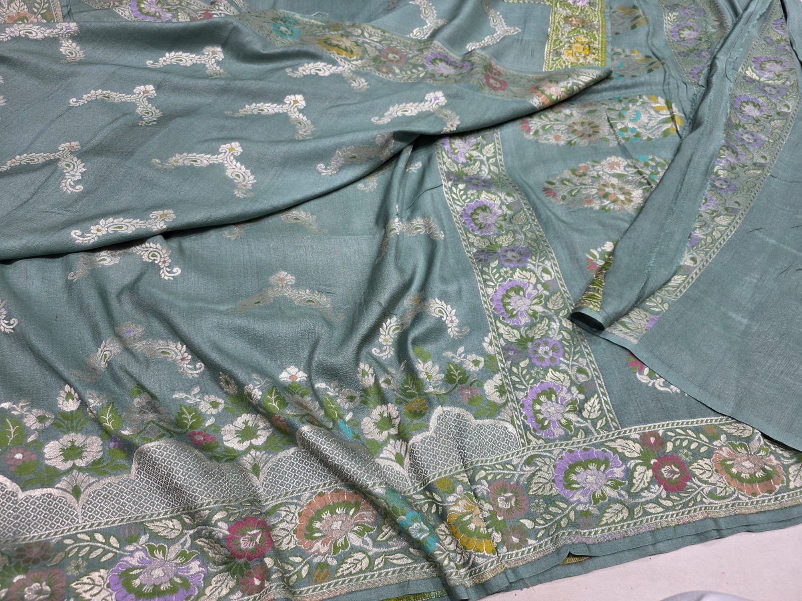 Pure Banarasi Khaddi Georgette Cutwork Saree - Image 2
