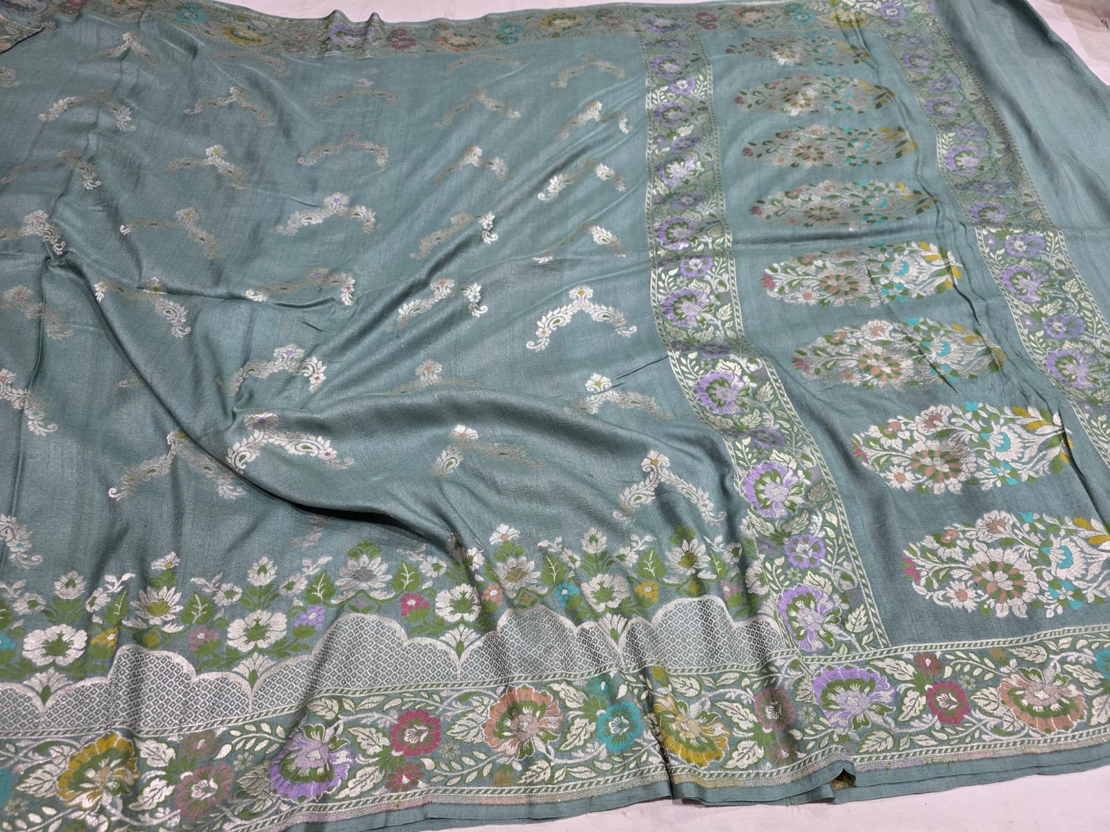 Pure Banarasi Khaddi Georgette Cutwork Saree - Image 3